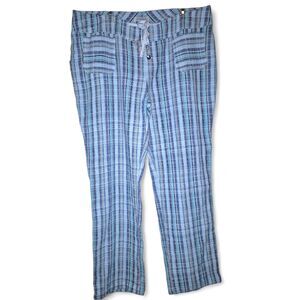 Sundance Cotton Plaid Pants Coastal Grandma XL Straight Leg Button & Drawstring